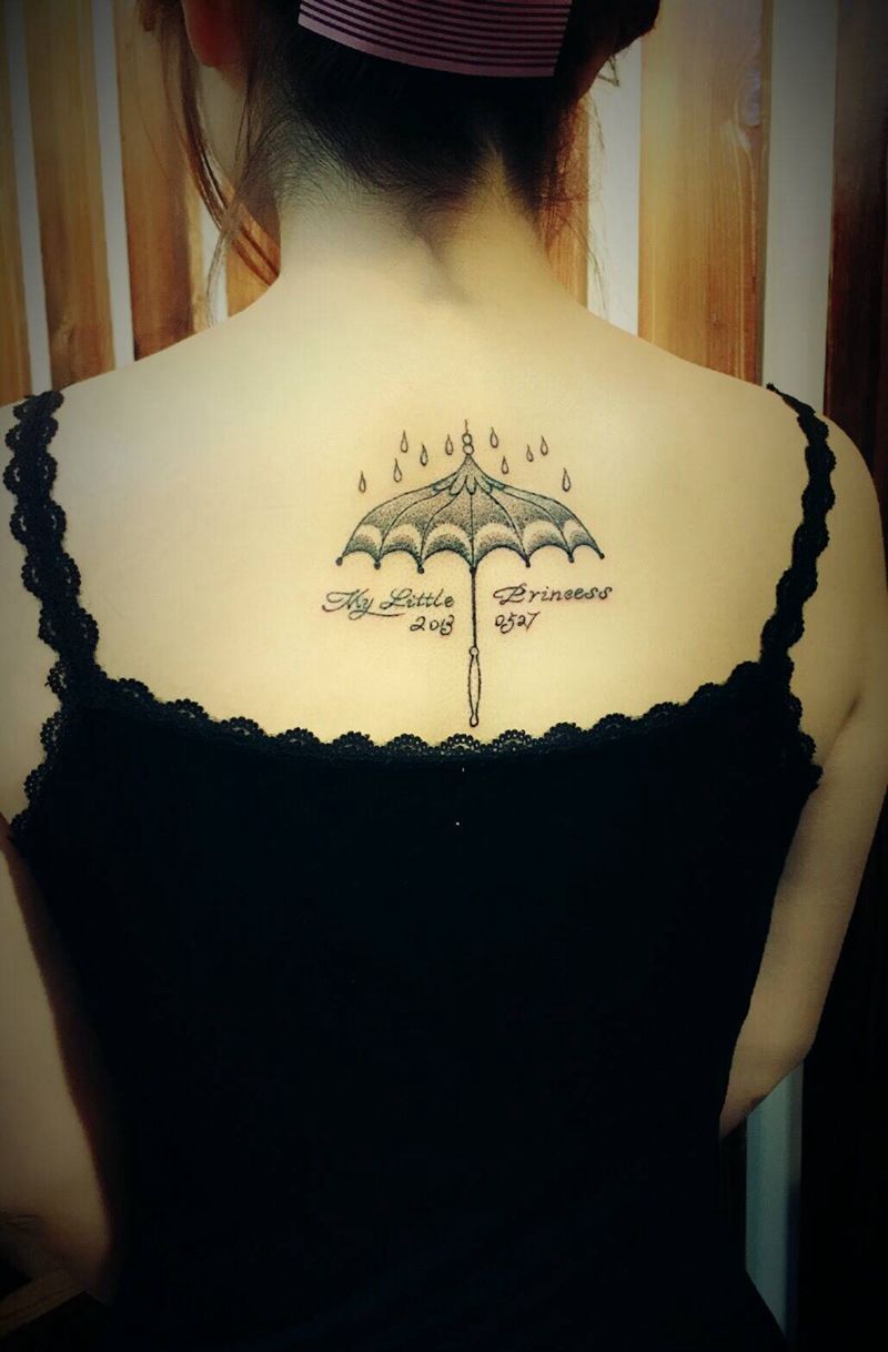 伞纹身图片_颈部手稿成品清新原创字母伞纹身图案