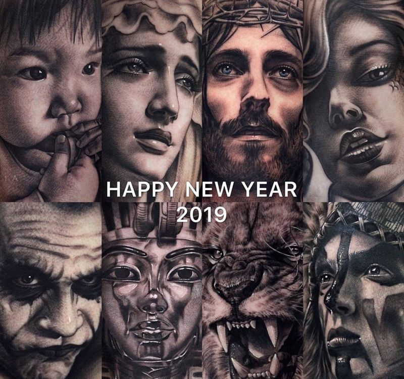 新年快乐纹身图片_欧美写实纹身图案