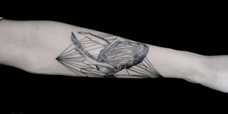 鲸鱼纹身图片_手臂腿部欧美几何动物励志成品纹身图案
