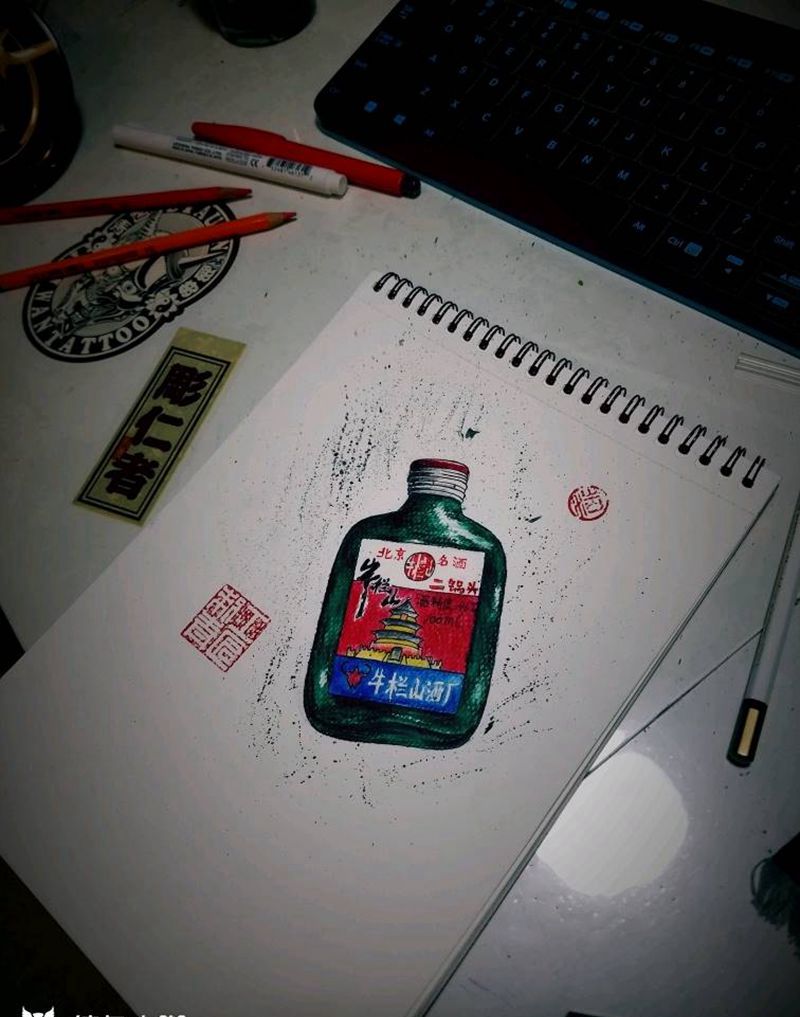 二锅头手稿纹身图片_习俗清新原创手稿插画纹身图案