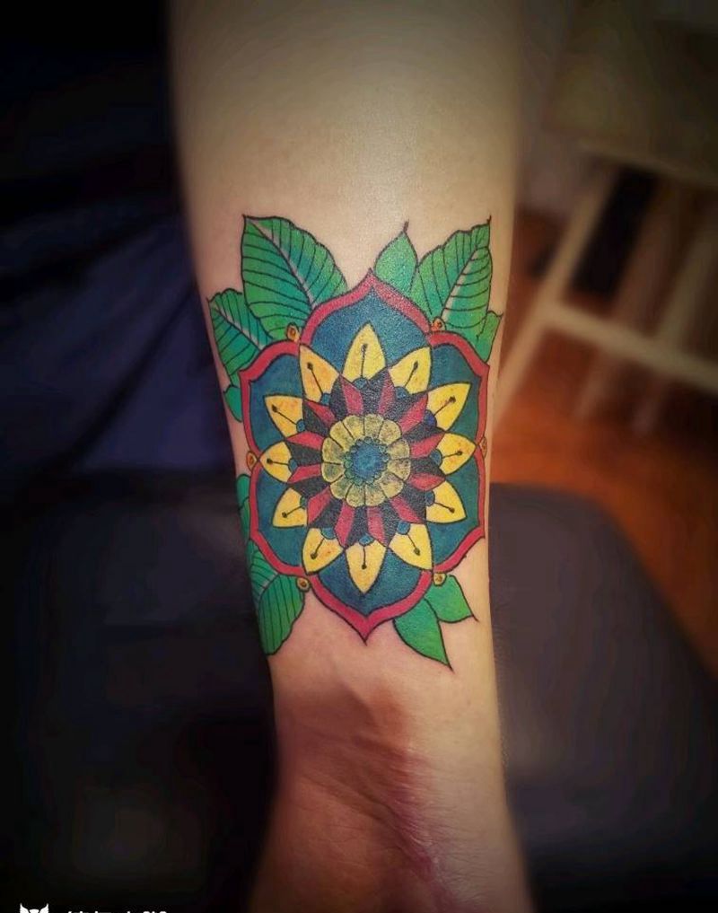 old school花纹身图片_手臂几何植物原创成品纹身图案