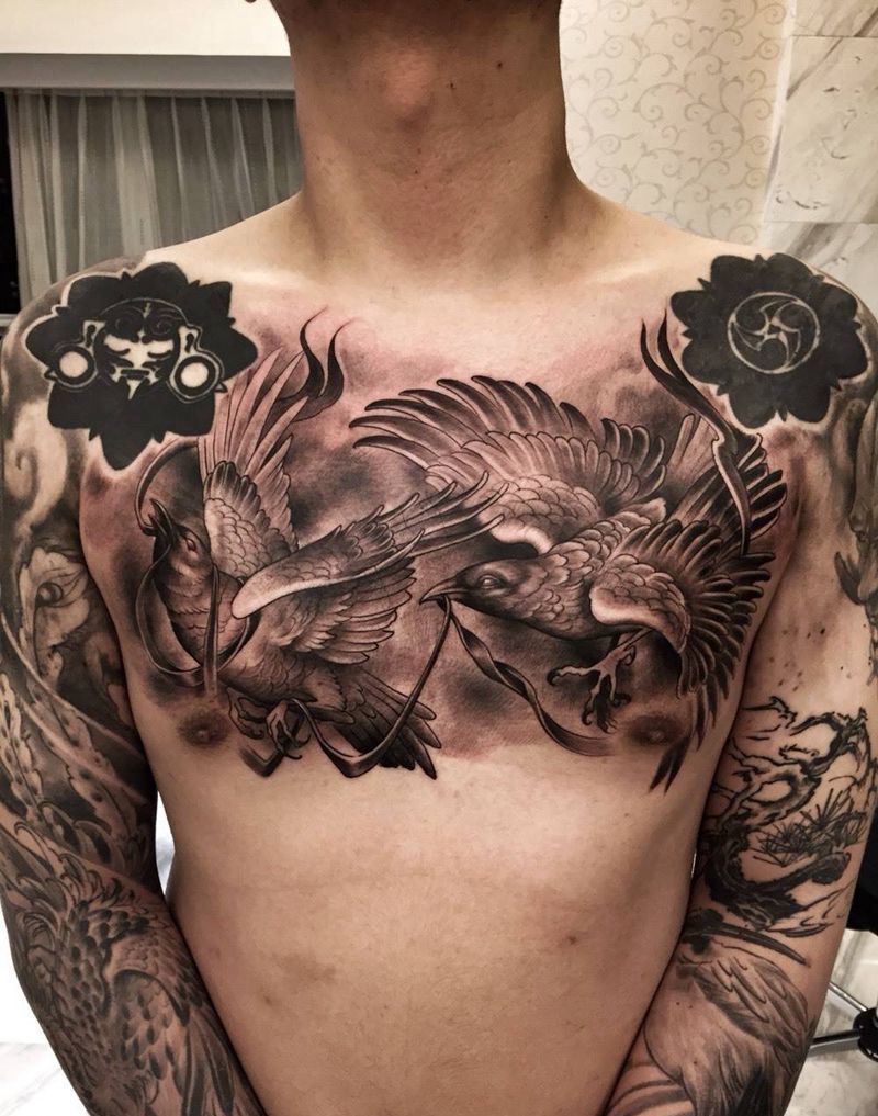 nn纹身图片_成品写实欧美胸部动物纹身图案