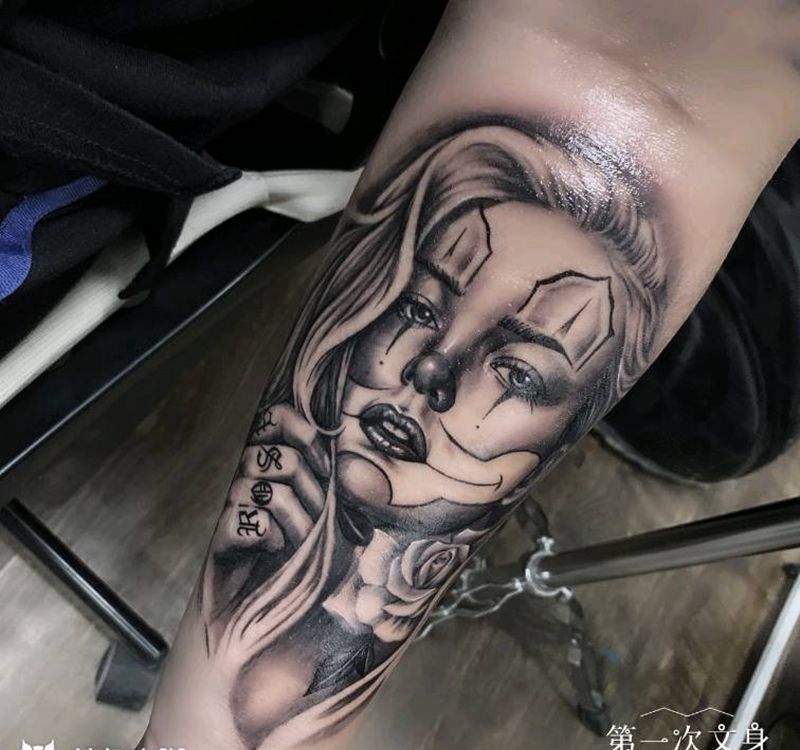 奇卡诺女郎纹身图片_手臂欧美写实纹身图案