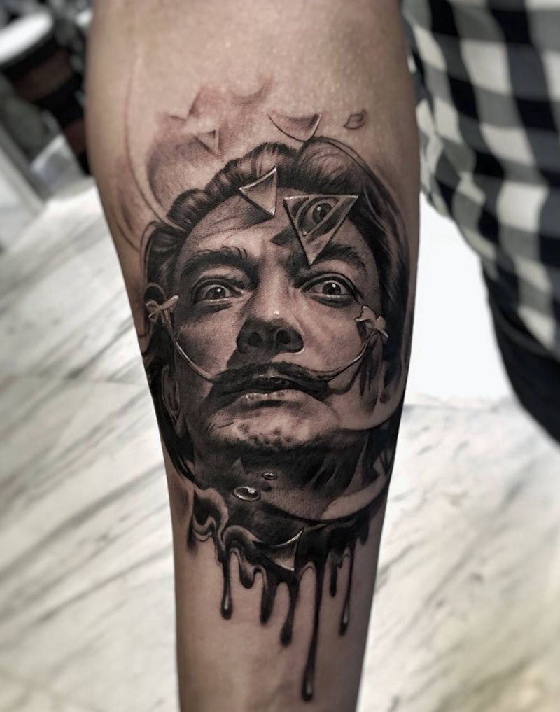 达利纹身图片_成品手臂写实肖像欧美原创人物纹身图案