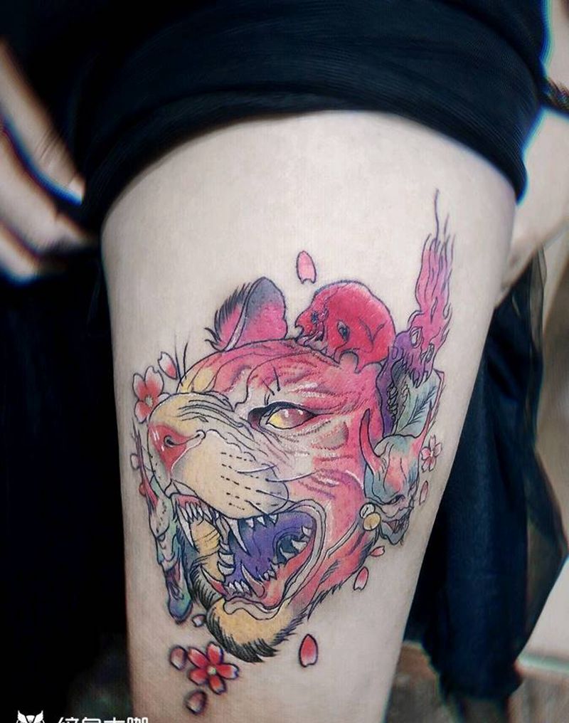 new school纹身图片_腿部New School纹身图案