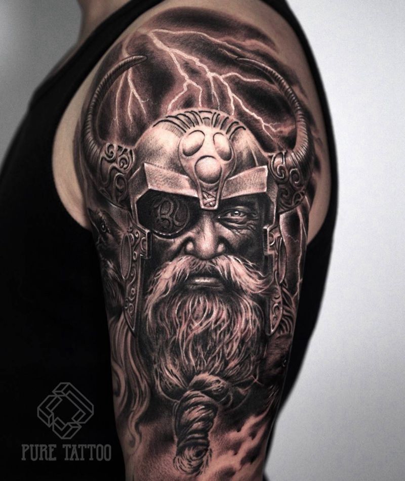 奥丁纹身图片_手臂欧美写实奥丁纹身图案