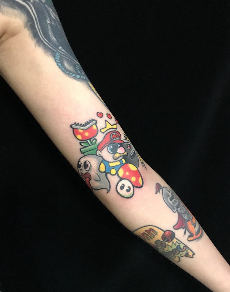 马里奥纹身图片_手臂腿部欧美写实水彩纹身图案
