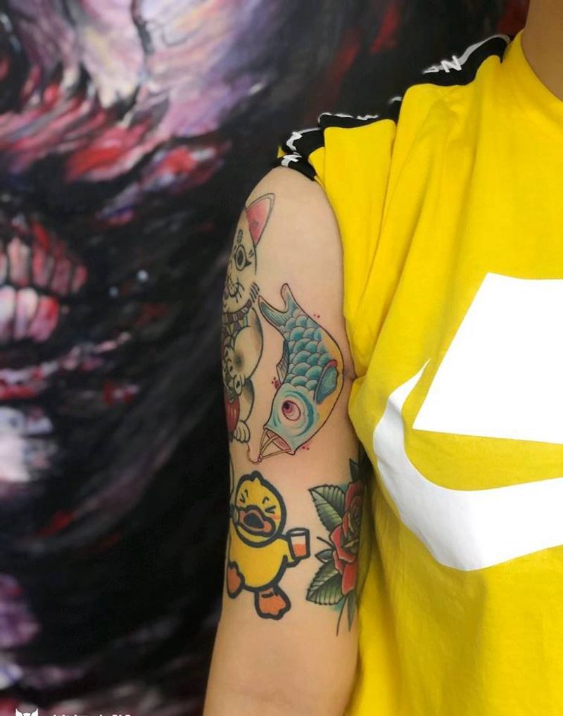 鲤鱼旗纹身图片_手臂New School纹身图案