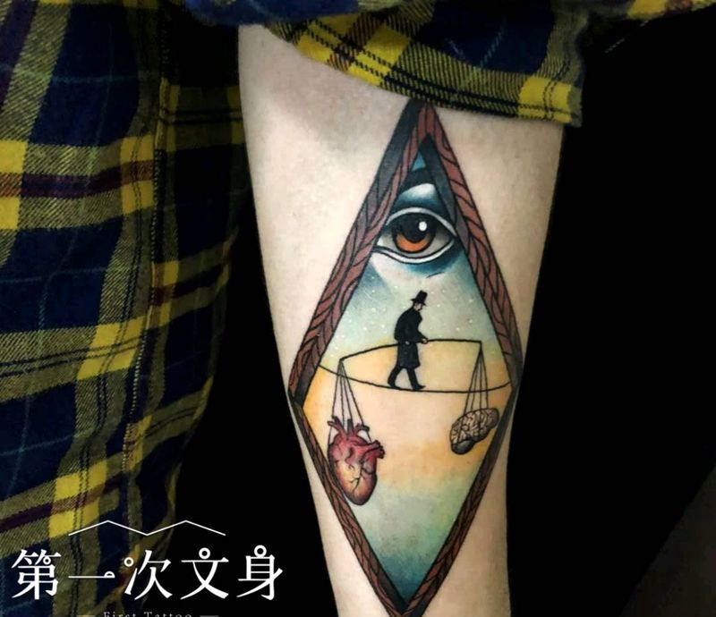 智商&情商纹身图片_手臂New School纹身图案