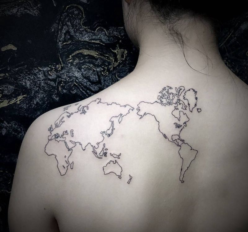 京都墨客刺青纹身图片_肩部背部新传统几何纹身图案