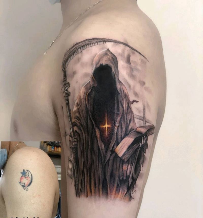 死神纹身图片_肩部遮盖纹身图案
