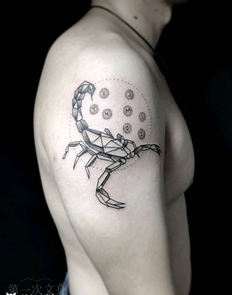 天蝎座程序员纹身图片_肩部背部手臂腿部欧美几何动物成品纹身图案