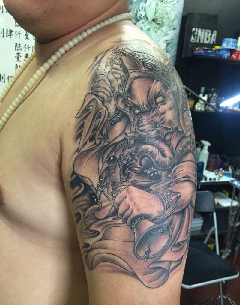 象神纹身图片_手稿腹部欧美传统鬼神宗教情侣动物人物原创纹身图案