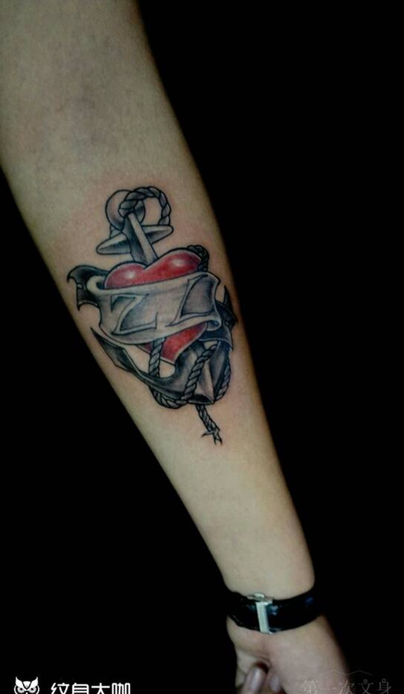 船锚&心纹身图片_手臂欧美静物成品纹身图案