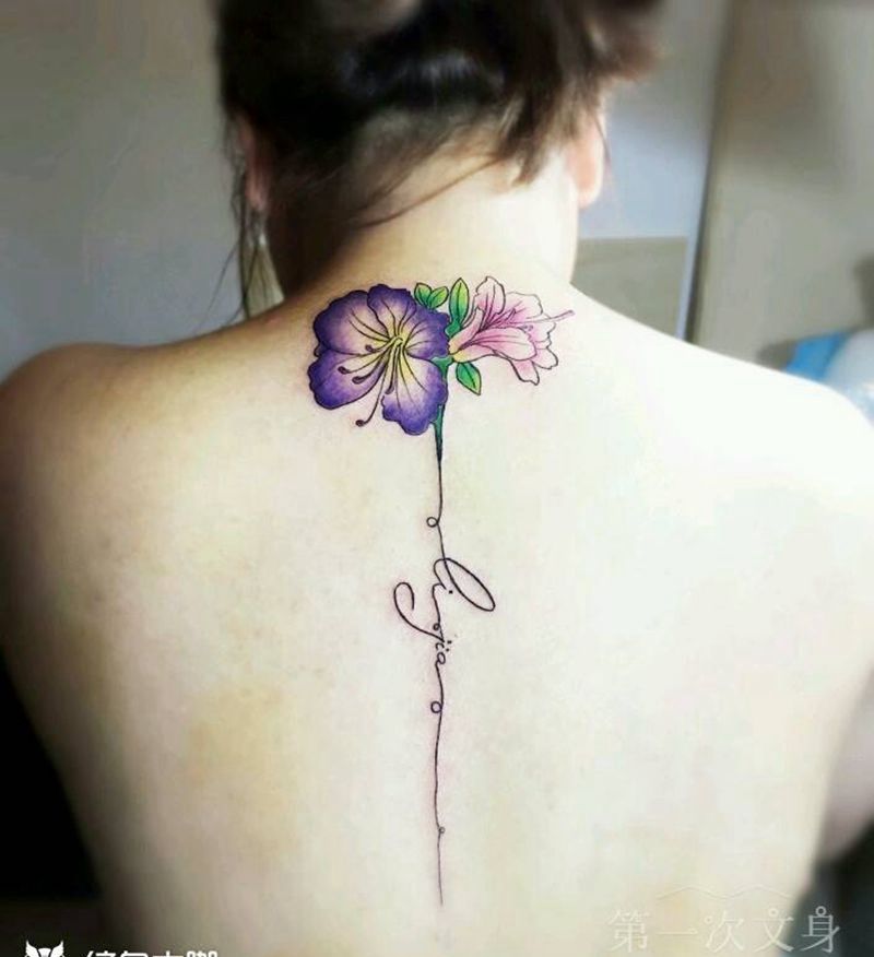 杜鹃花纹身图片_背部清新植物成品纹身图案