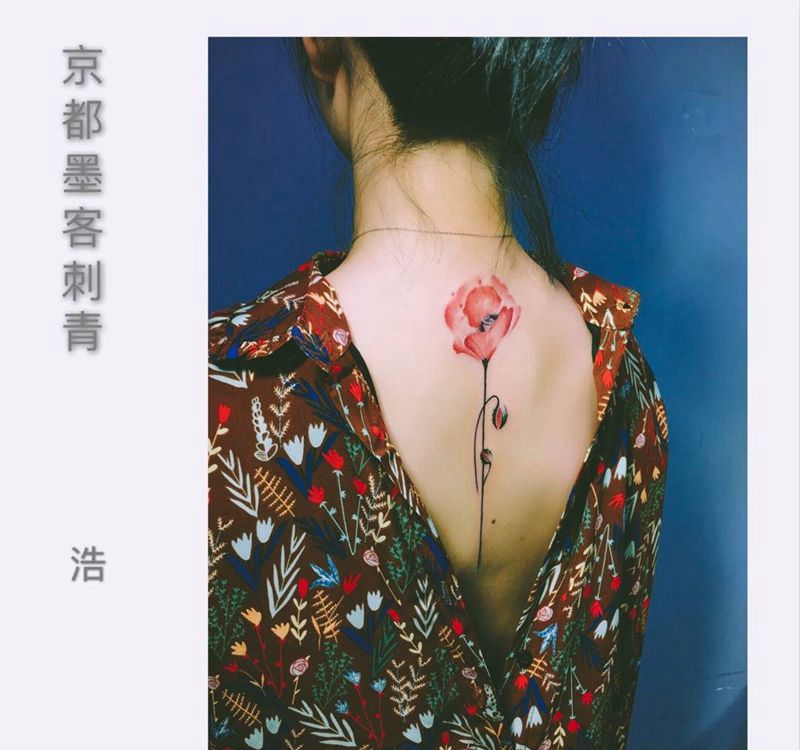 京都墨客刺青--浩纹身图片_成品背部原创植物清新纹身图案