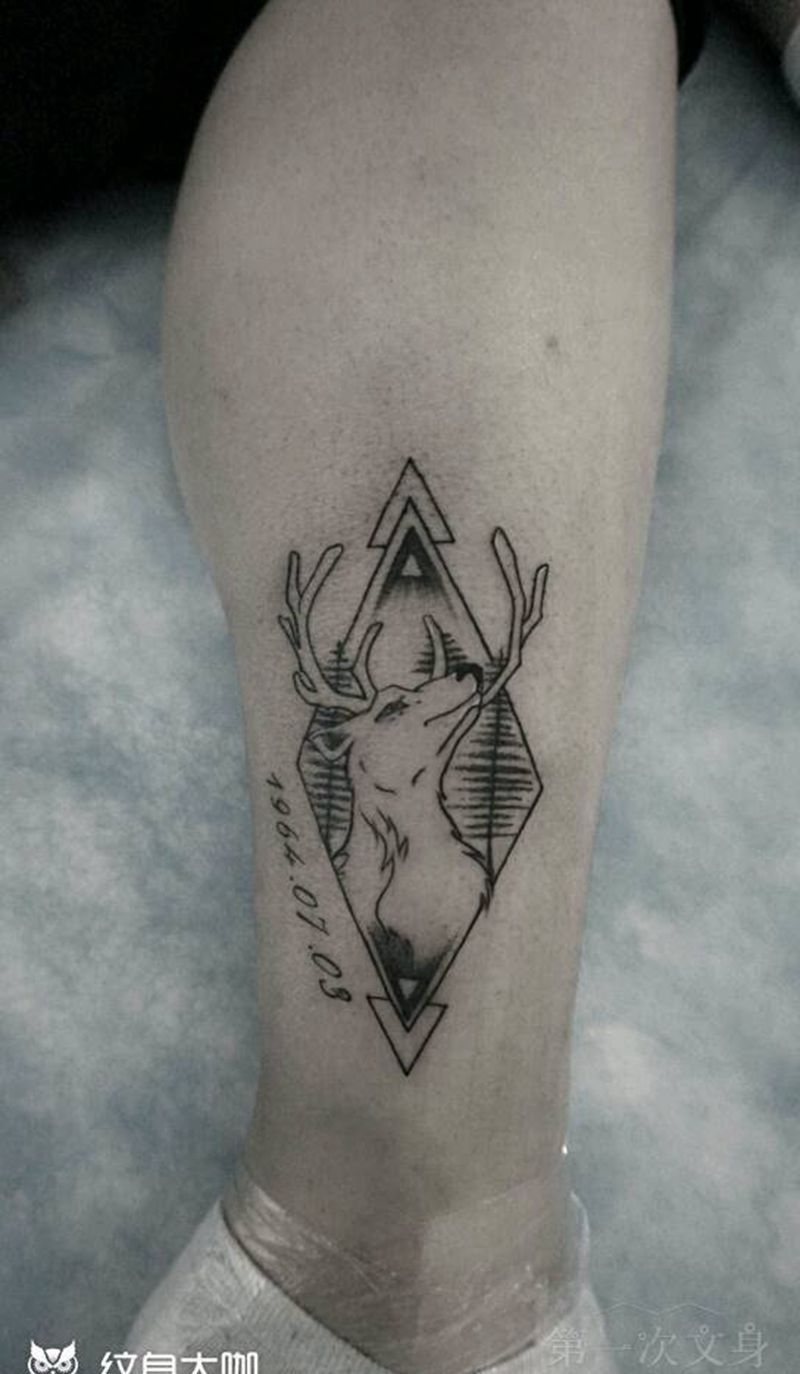 鹿纹身图片_手臂腿部欧美清新动物成品纹身图案