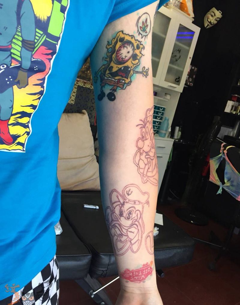 继续卡通下去纹身图片_欧美传统清新人物动物字符手臂腿部颈部腰部纹身图案