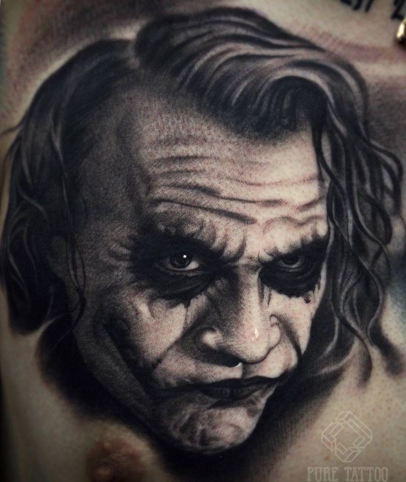 joker纹身图片_成品人物写实胸部欧美纹身图案