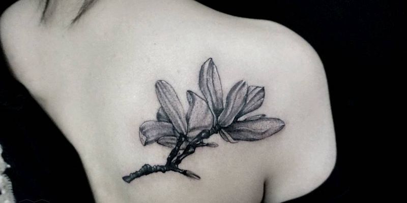 玉兰纹身图片_背部手臂腿部欧美植物原创玉兰成品纹身图案