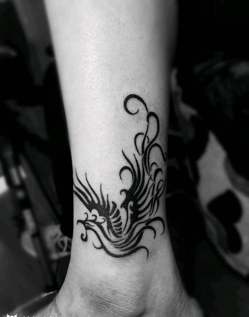 凤图腾纹身图片_腿部欧美传统清新图腾原创成品纹身图案