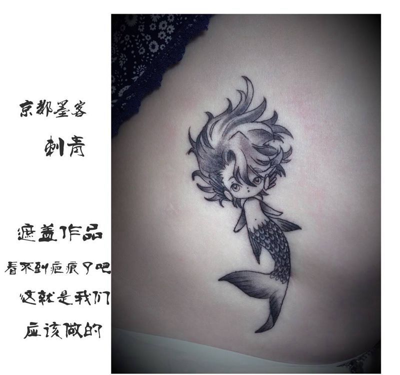 京都墨客刺青-娟纹身图片_人物清新习俗写实成品腹部纹身图案