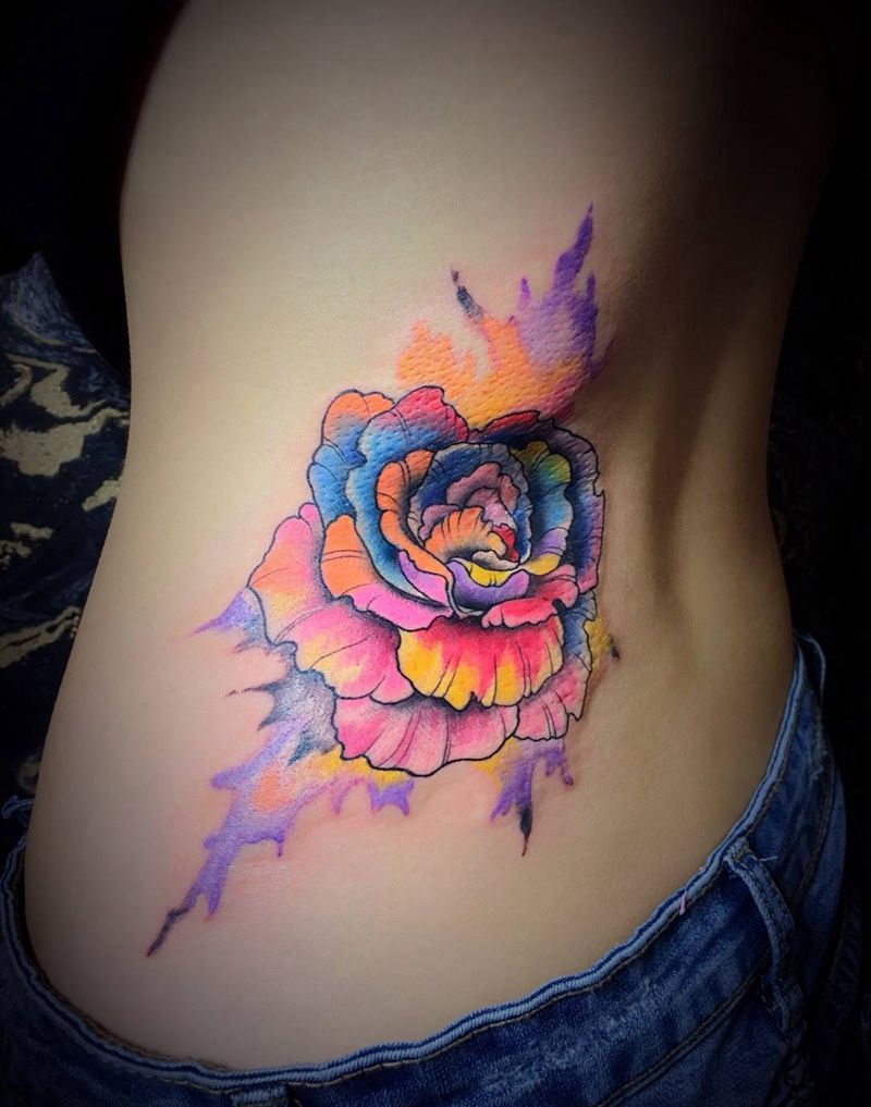 京都墨客刺青-娟纹身图片_成品原创手稿腰部植物写实清新传统国画臀部纹身图案