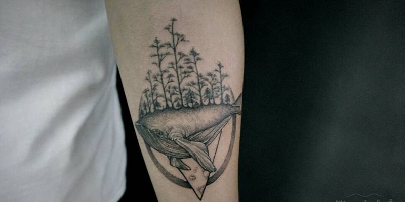 鲸鱼纹身图片_手臂欧美几何动物成品纹身图案