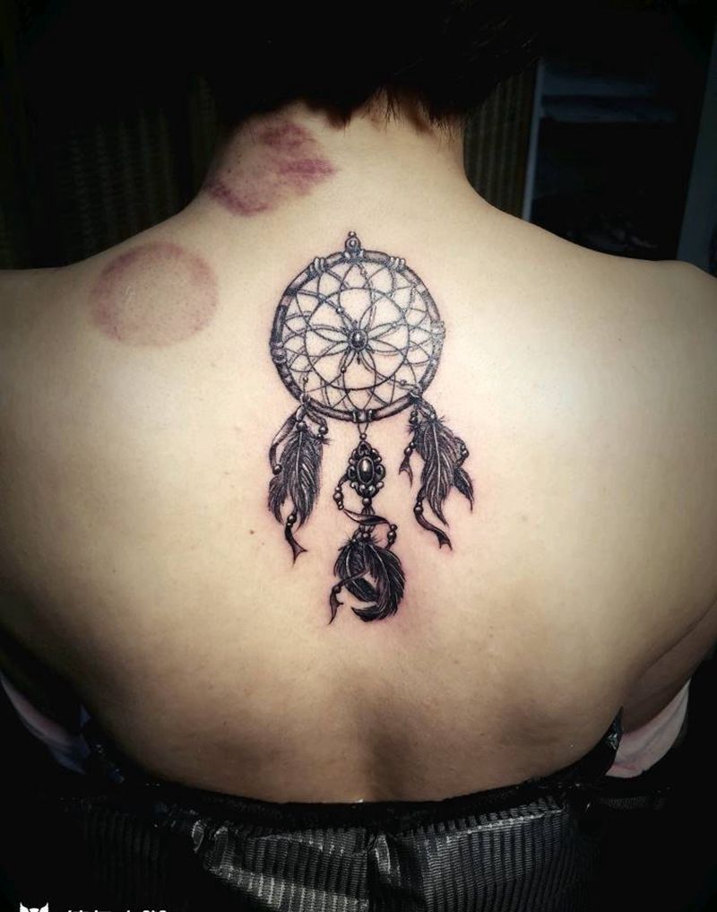 捕梦网纹身图片_颈部背部欧美清新图腾宗教原创成品纹身图案