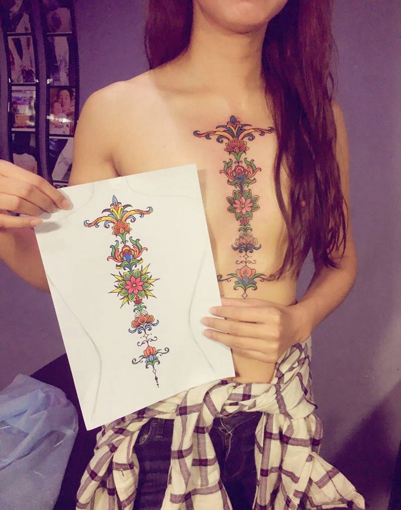 京都墨客刺青-娟姐作品纹身图片_成品手稿清新原创胸部传统纹身图案