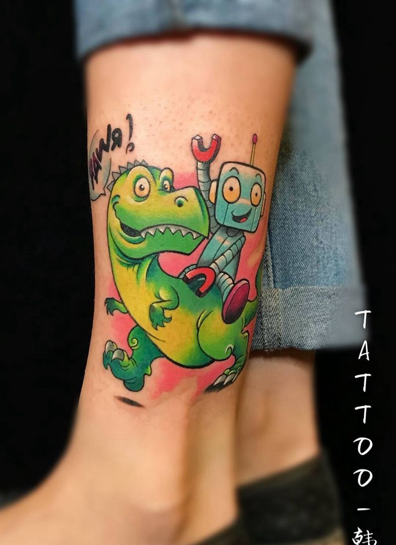 机器人骑恐龙纹身图片_