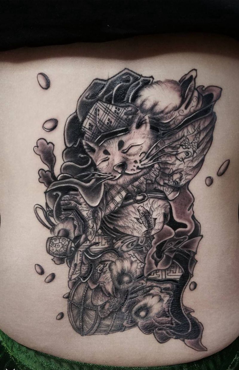 招财猫 原创设计纹身图片_成品人物动物传统腰部纹身图案