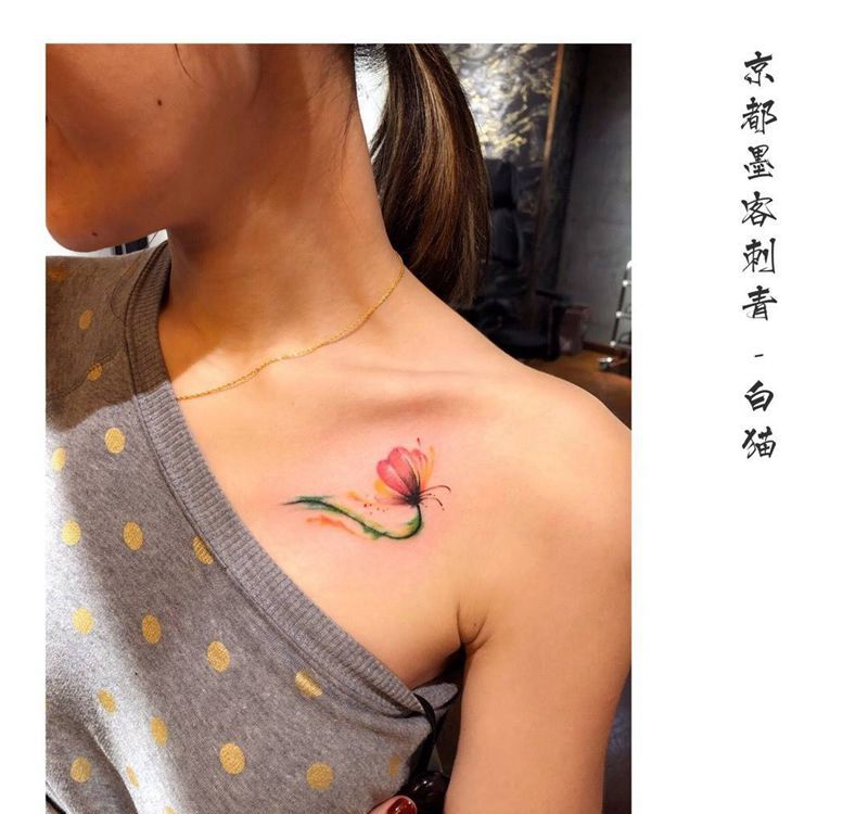 罂粟纹身图片_原创植物成品插画手稿胸部清新国画纹身图案