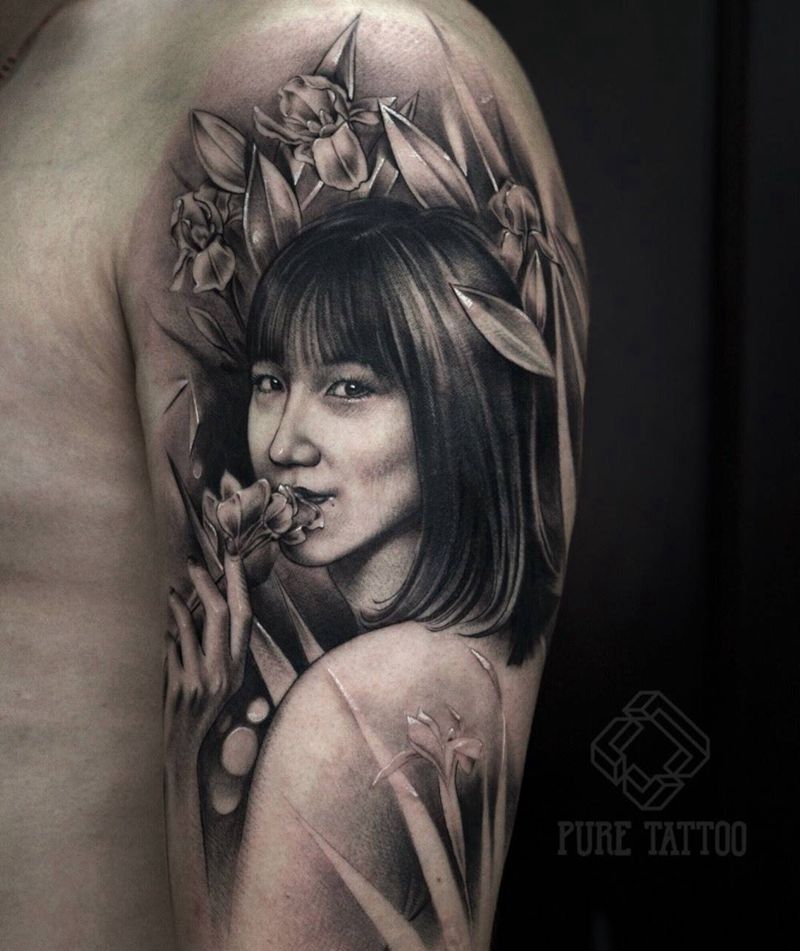 肖像作品纹身图片_手臂欧美写实肖像素描照片纹身图案