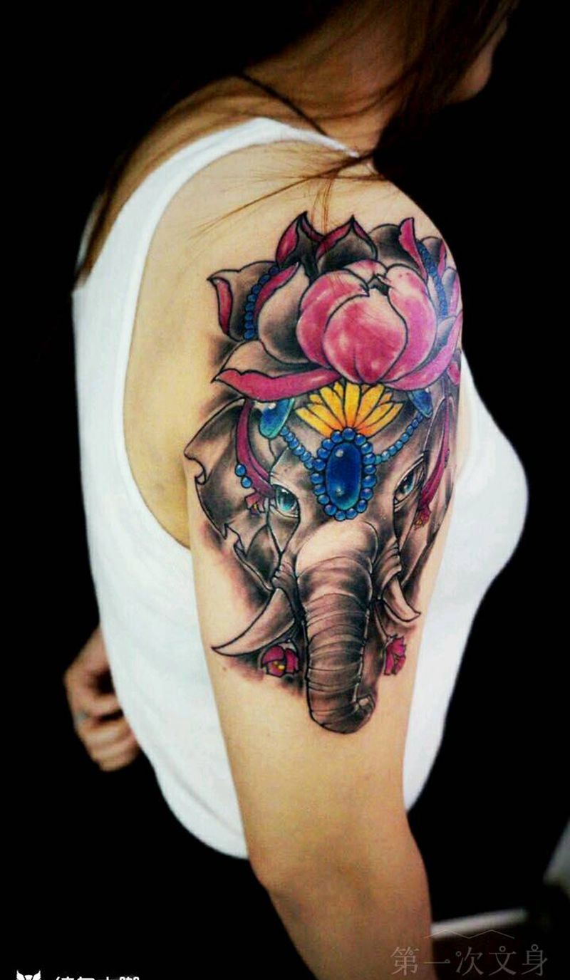 对象纹身图片_肩部传统清新动物成品纹身图案