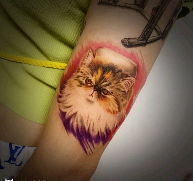 喵纹身图片_手臂欧美写实纹身图案