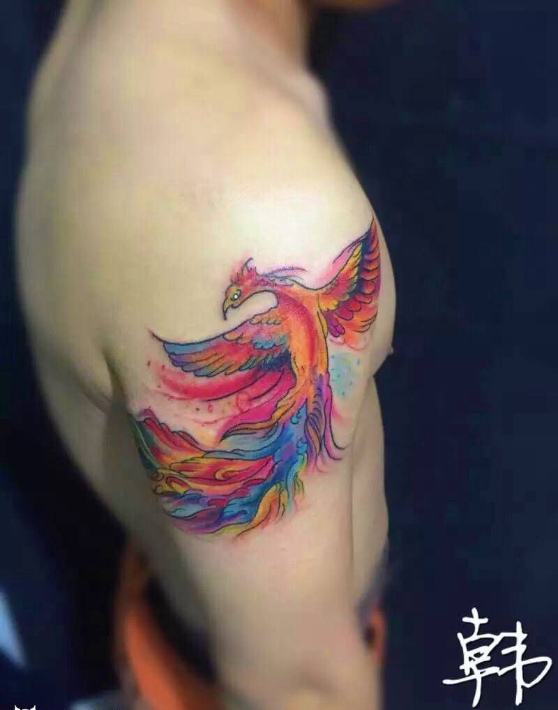 泼墨凤纹身图片_