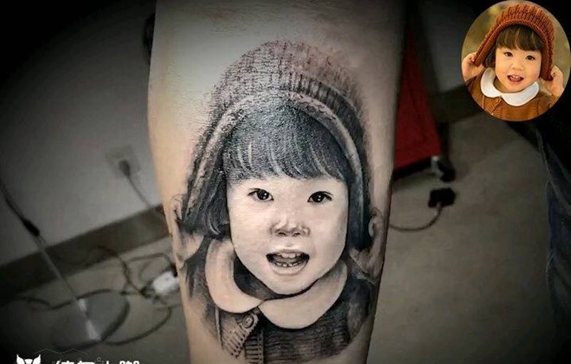 小女儿纹身图片_胸部背部手臂腿部欧美肖像写实人物原创成品纹身图案