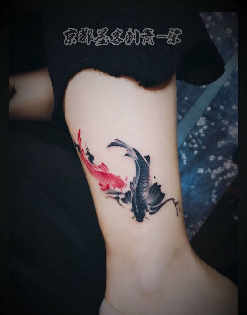 京都墨客刺青-柒-纹身作品纹身图片_成品动物脚部清新国画手稿纹身图案