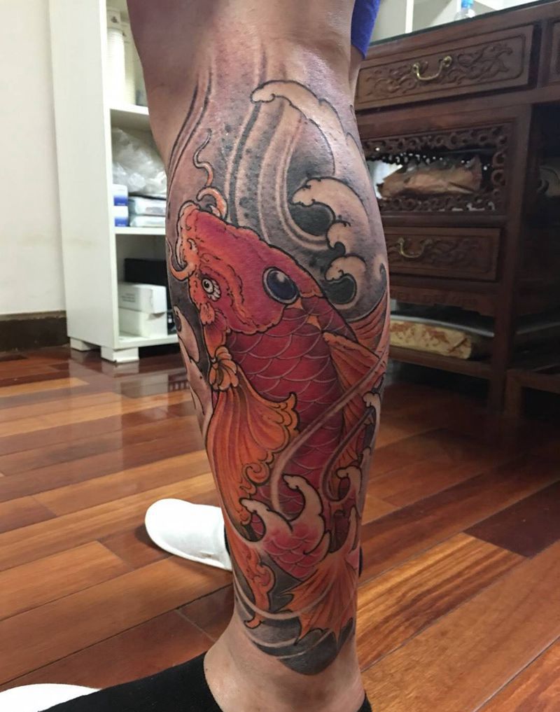 京都墨客刺青-徐老师纹身图片_成品手稿原创腿部传统写实国画动物纹身图案