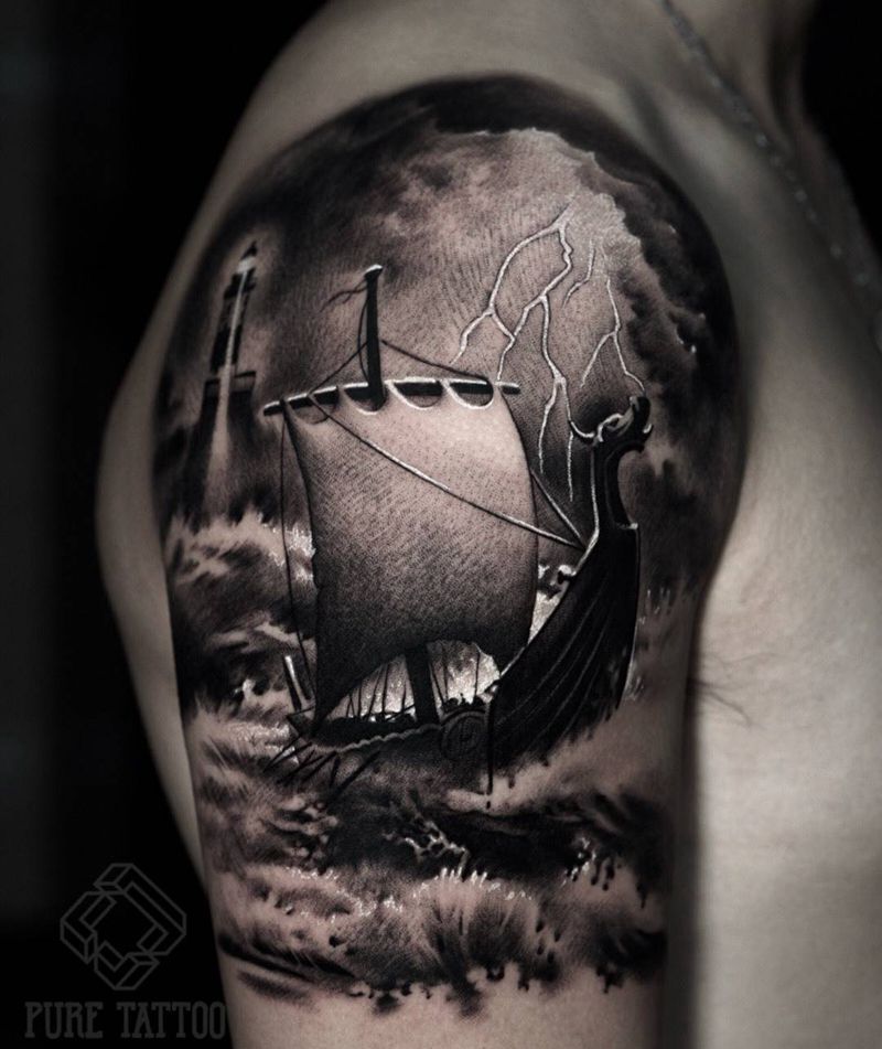 风浪纹身图片_手臂欧美写实纹身图案
