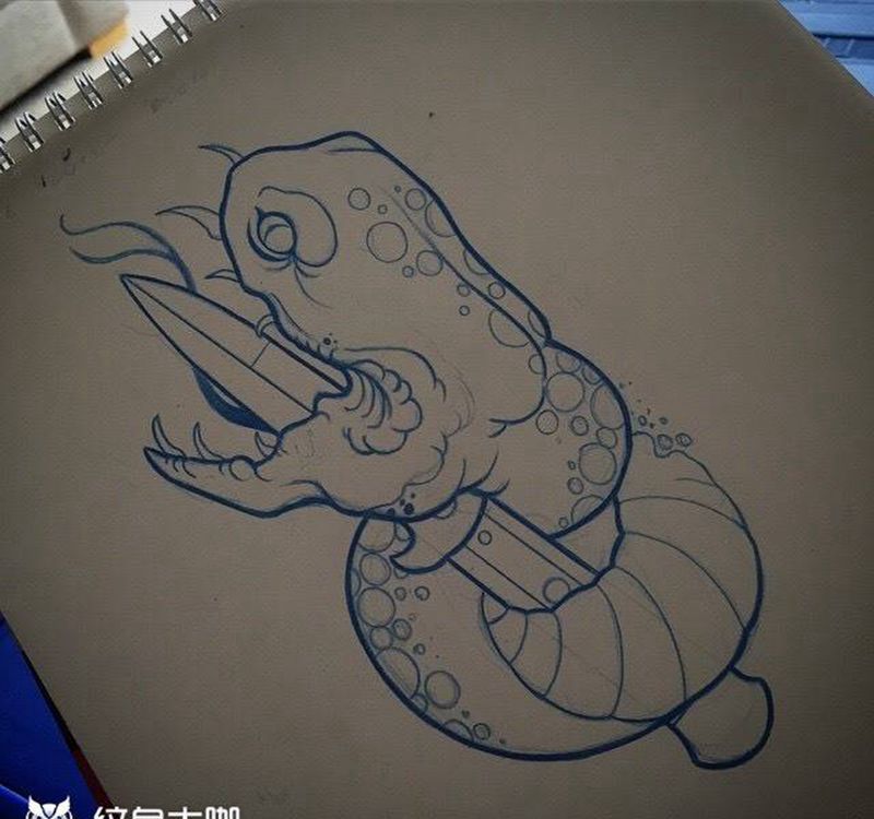 school匕首蛇手稿纹身图片_手稿欧美清新动物原创纹身图案