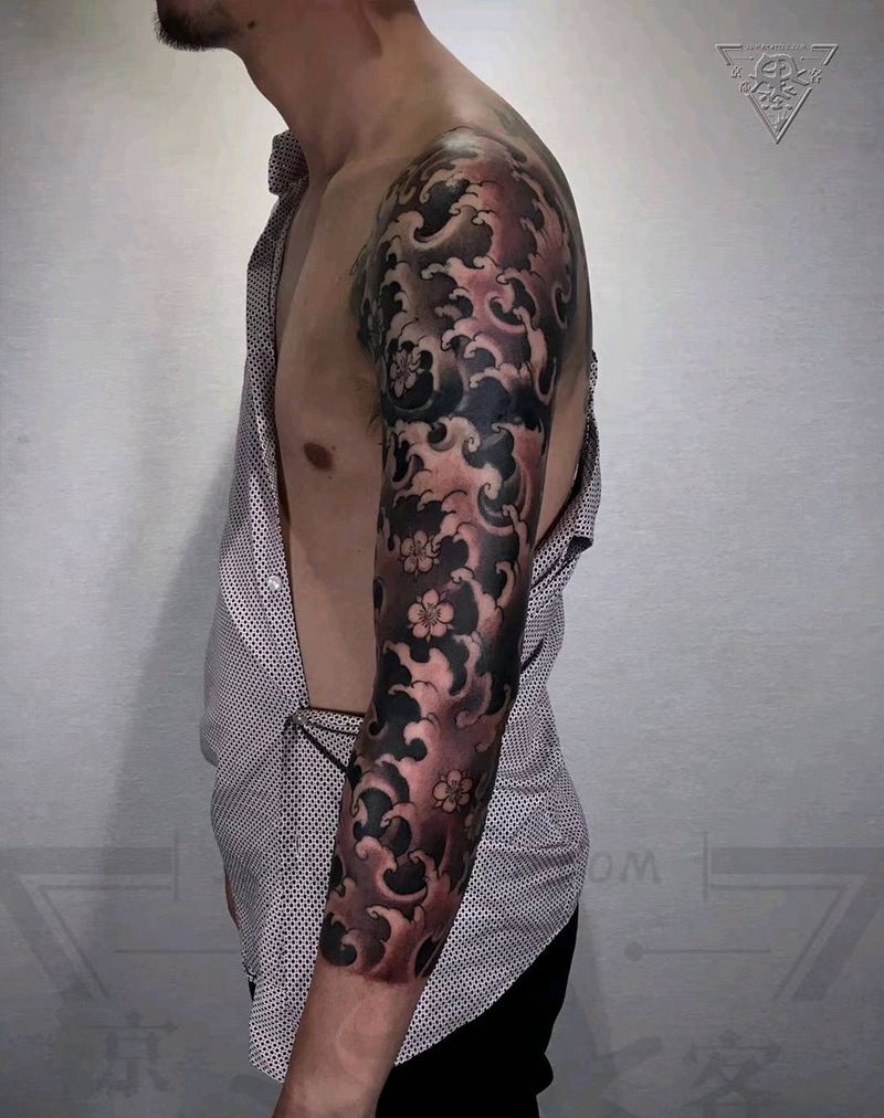 纹身/刺青/水浪/海浪纹身图片_手臂老传统新传统传统纹身图案