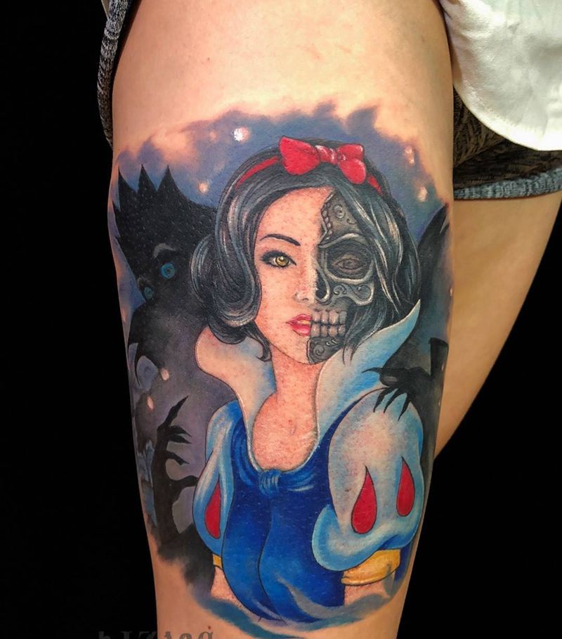 白雪公主纹身图片_成品腿部卡通欧美原创纹身图案