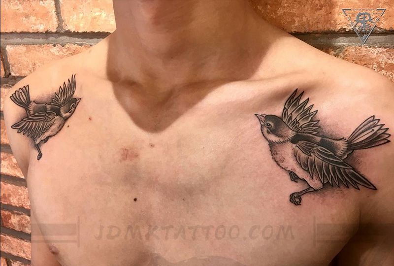 纹身/刺青/小清新纹身图片_手臂胸部水彩点刺纹身图案