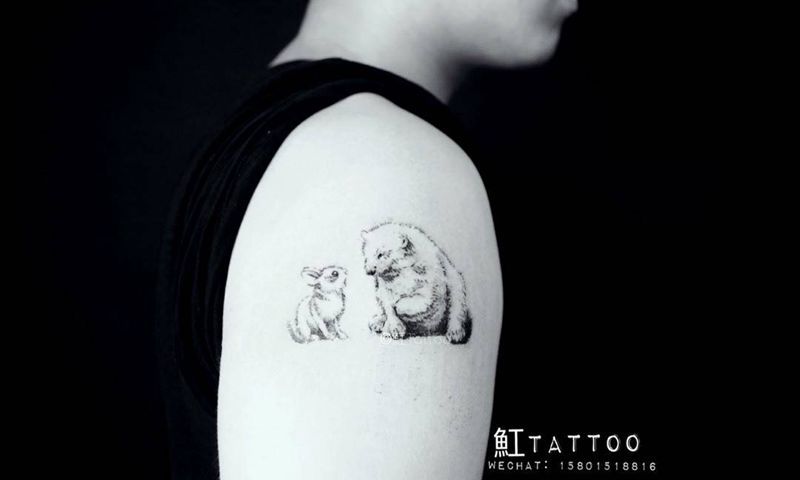 熊&兔纹身图片_成品手臂清新写实欧美原创动物纹身图案