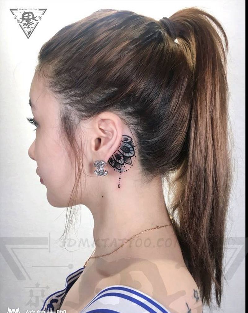 纹身/刺青/遮盖/耳后纹身图片_图腾几何耳后纹身图案