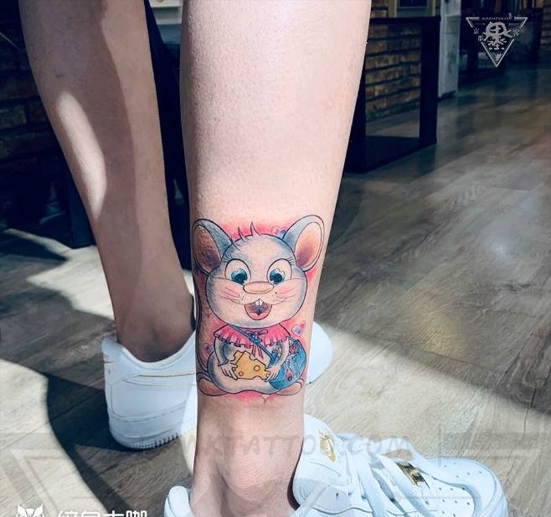 纹身/刺青纹身图片_腿部New School老鼠纹身图案