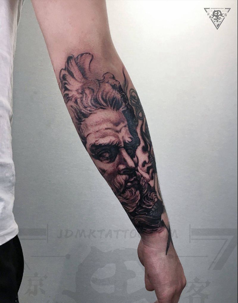 纹身/刺青/写实纹身/波塞冬纹身图片_手臂欧美写实波塞冬纹身图案