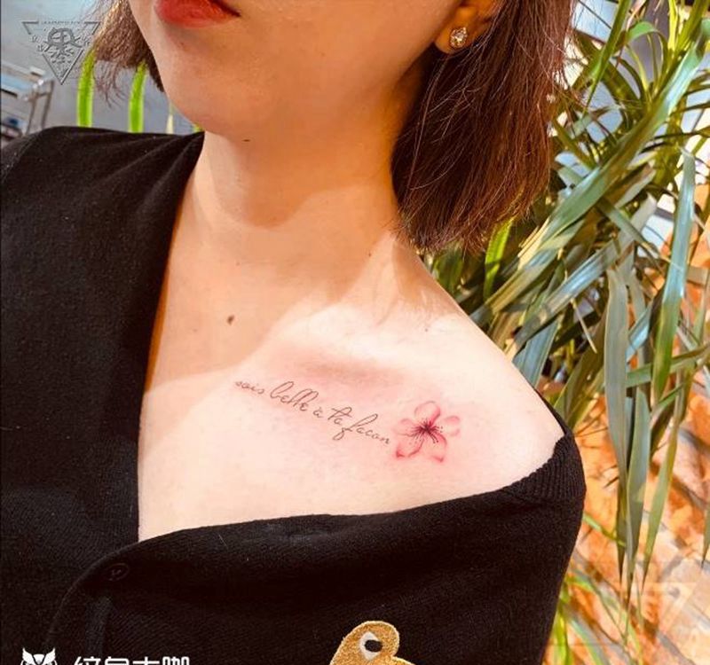 纹身/刺青/樱花/桃花纹身图片_胸部水彩小清新纹身图案